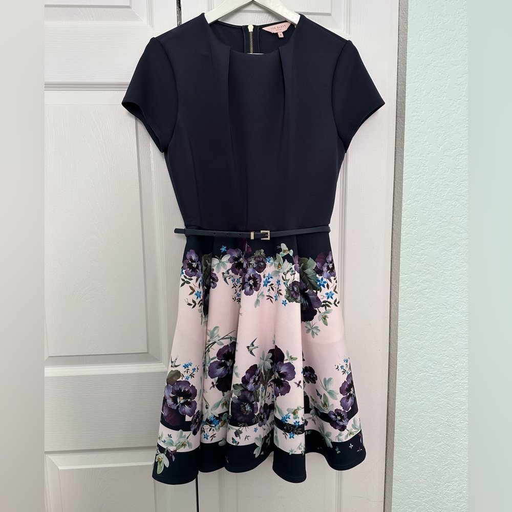 Ted Baker Ruffley floral Navy Dress